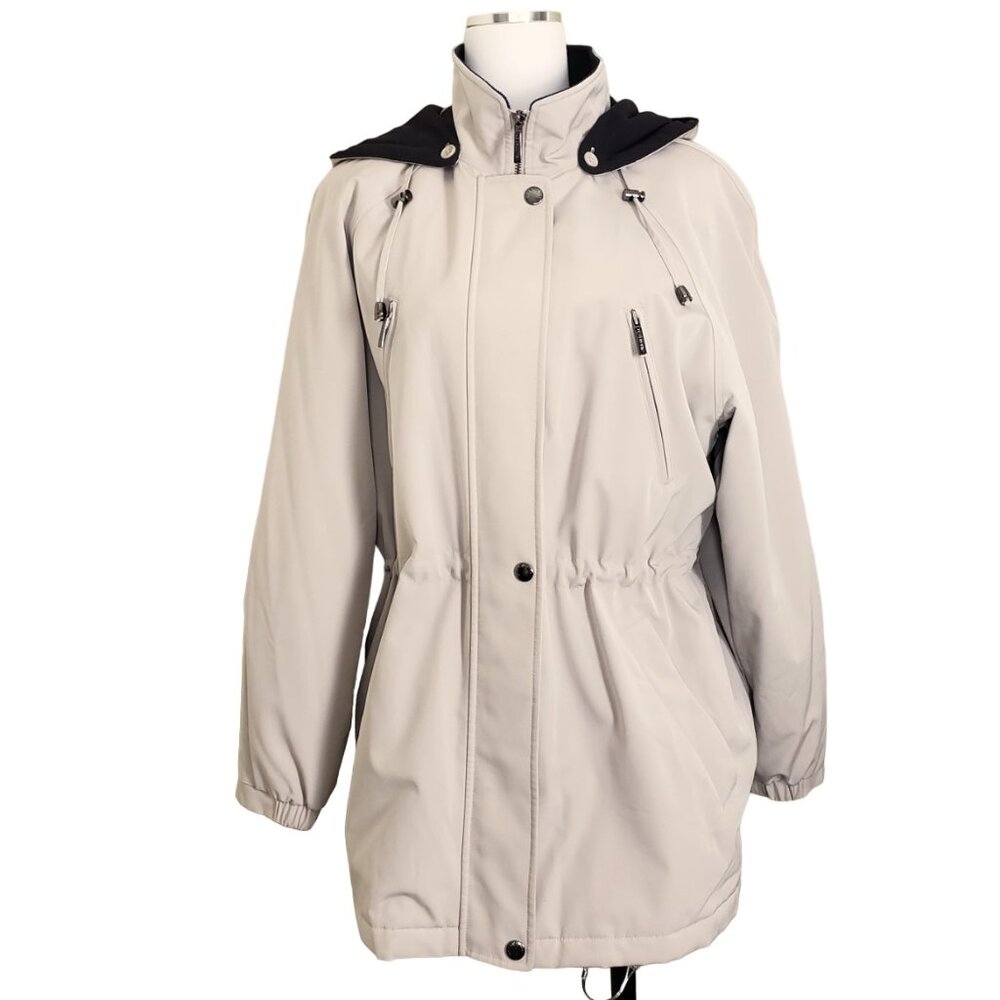 Liz Claiborne M Mid Length Water Resist Rain Anorak Coat Tan Excellent Condition - Picture 1 of 16